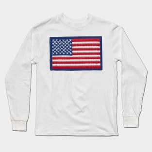 Embroidery American Flag Sticker Long Sleeve T-Shirt